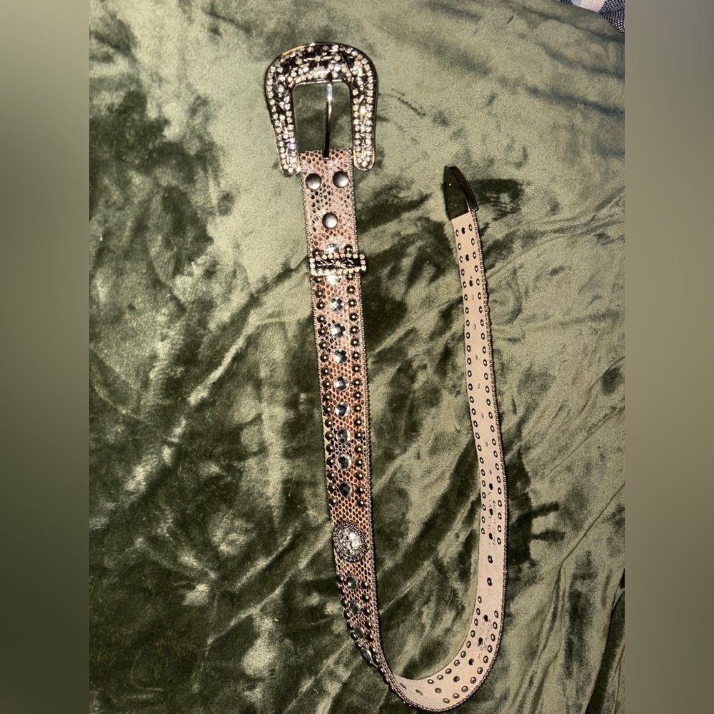 Girls Studded Rhinestone Belt Genuine Leather